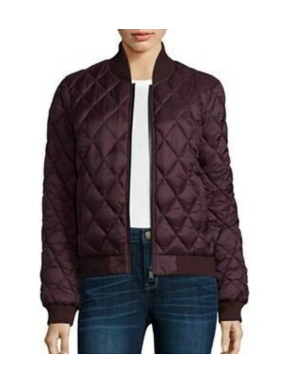 A.n.a Quilted Lightweight Bomber Jacket In Merlot Size L